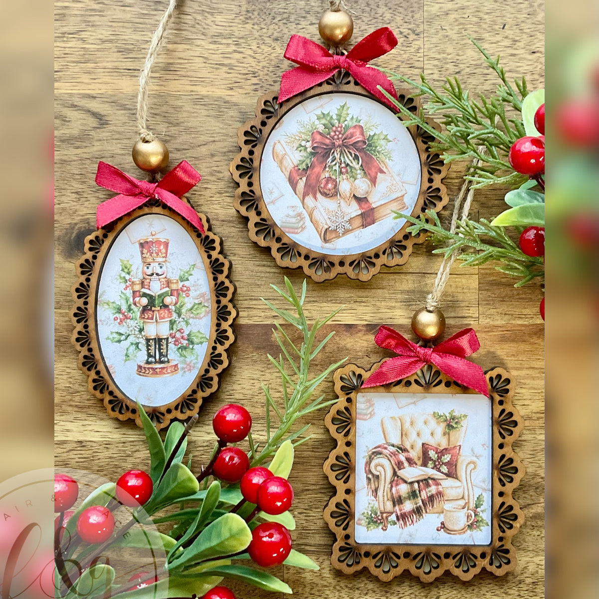 Vintage Bookish Ornament Trio