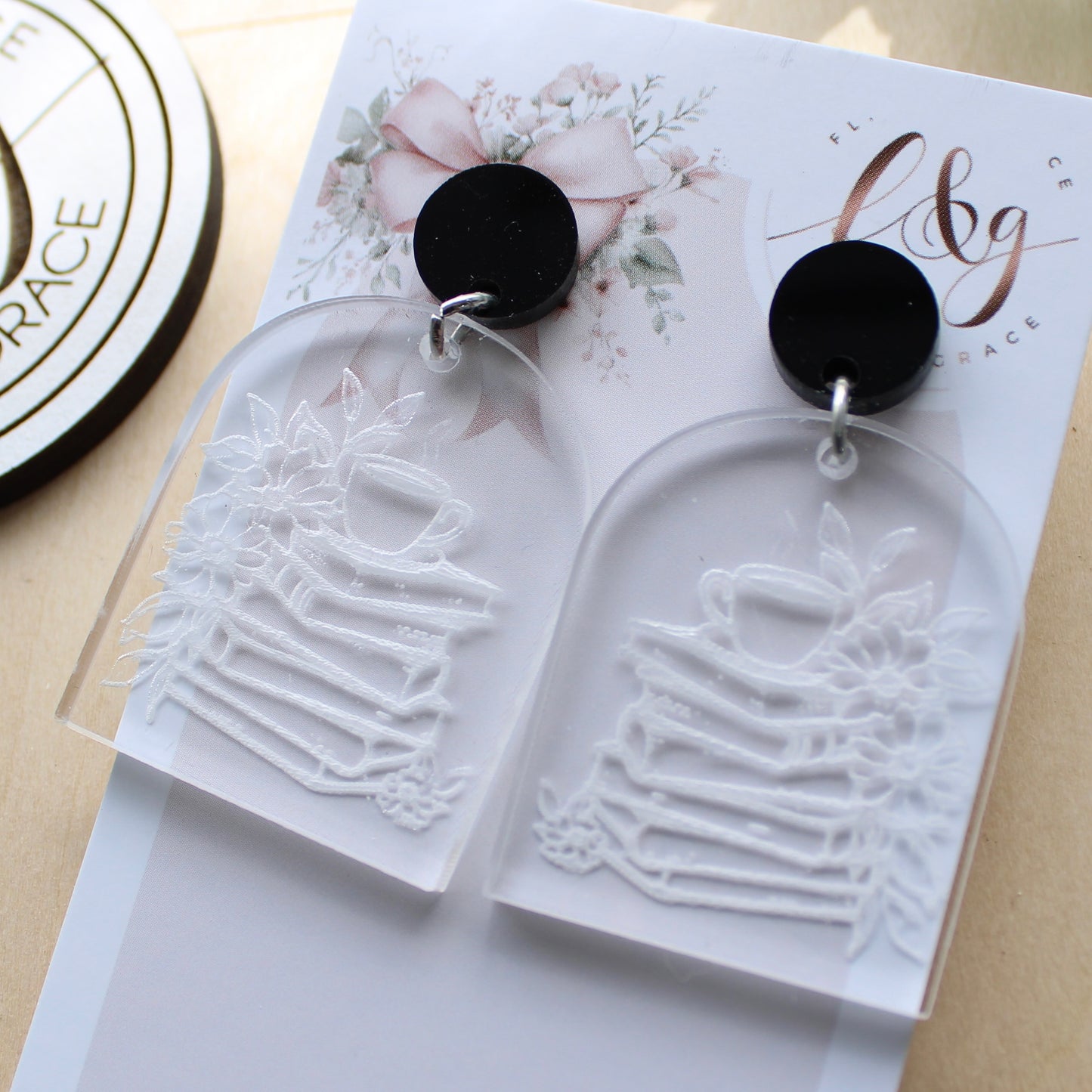 IN STOCK Bookish Earrings: Book stack engraved on clear acrylic