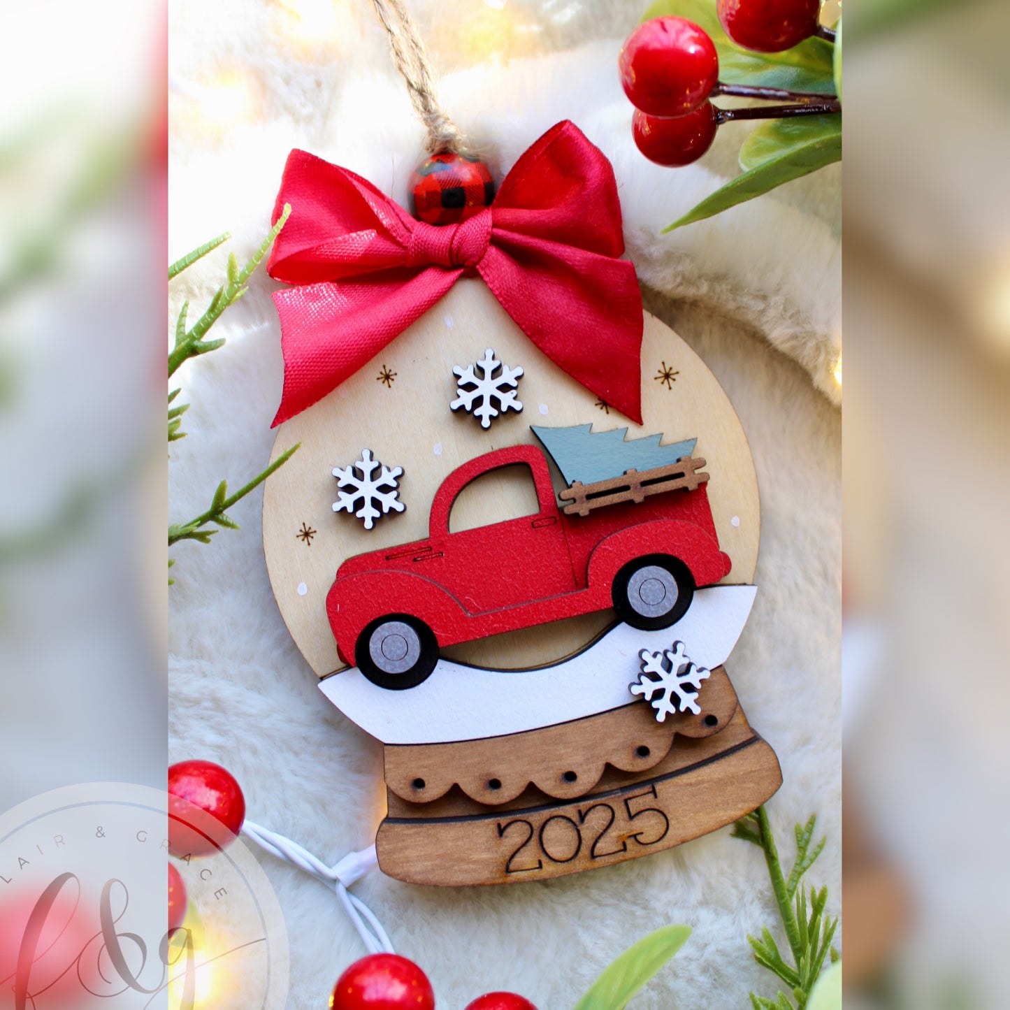 Red Truck Snow Globe Ornament