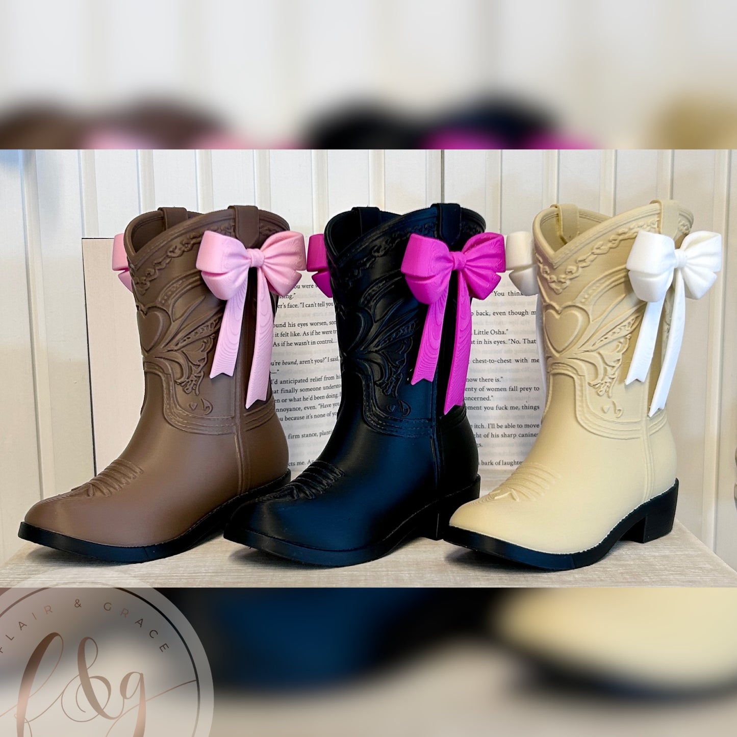 Cowboy Boot Bookmark Holder (With Bows)