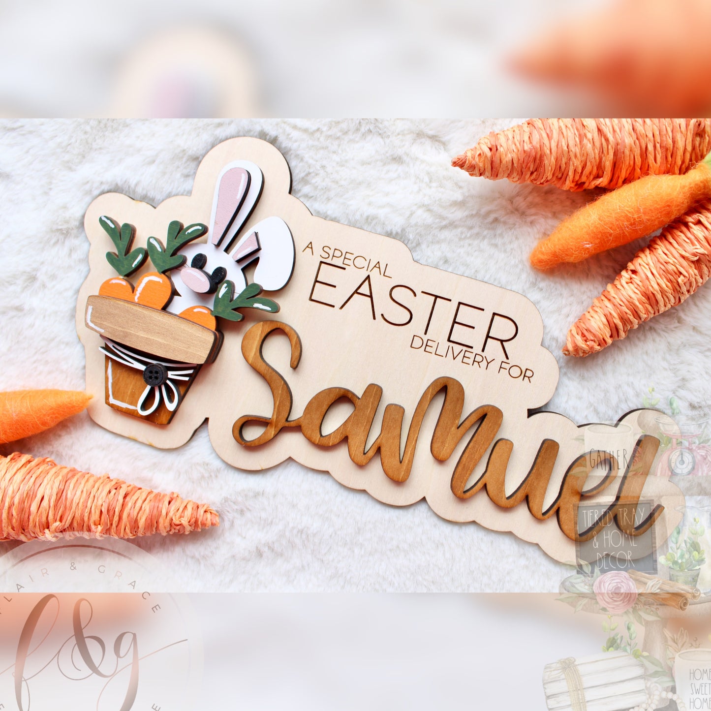 Personalised Easter box Plaque: Bunny in a Pot