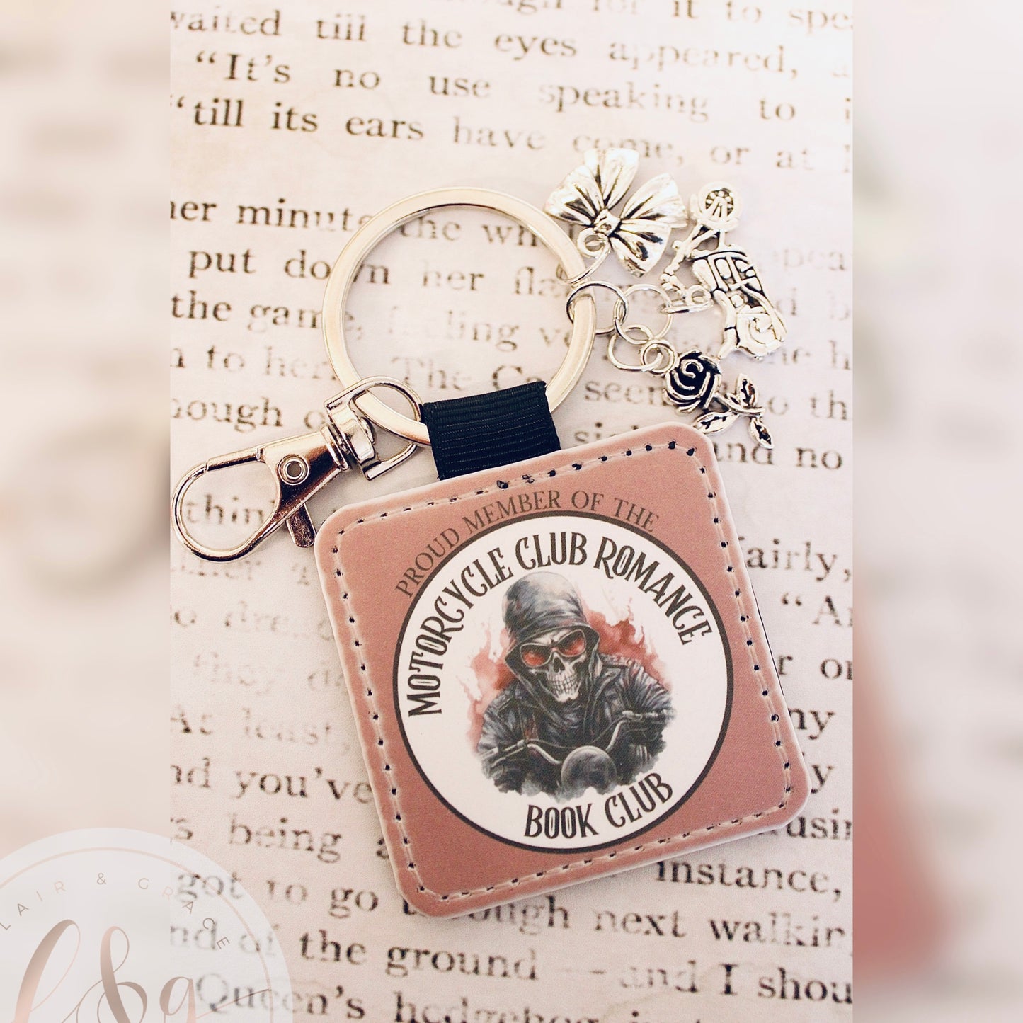 Motorcycle Romance Book Club Keychain