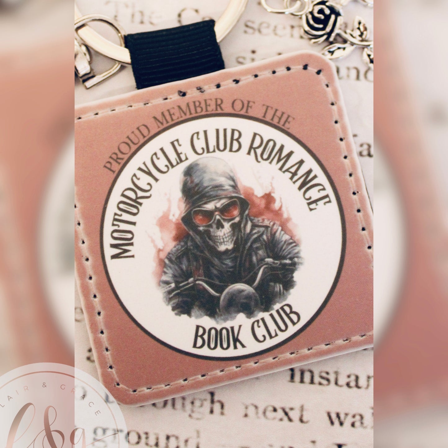 Motorcycle Romance Book Club Keychain