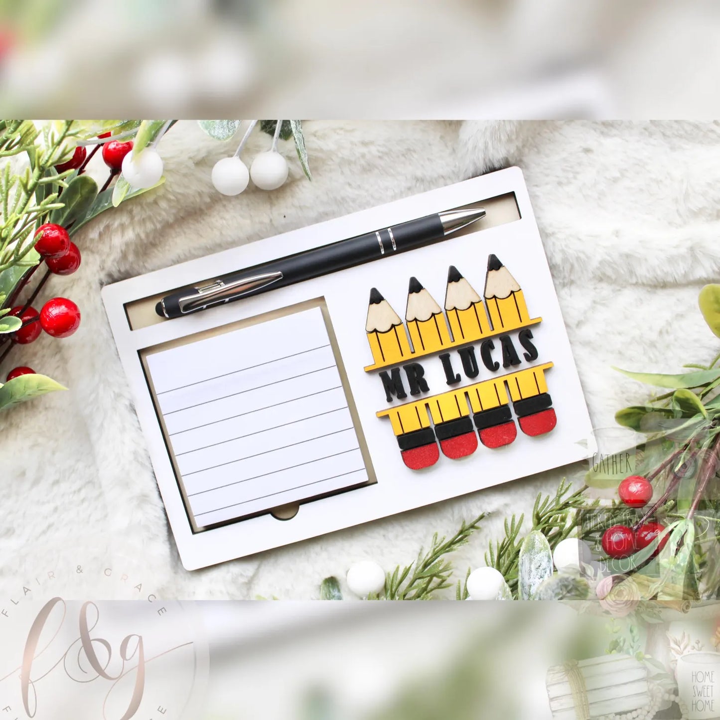 Personalised Teacher’s Note Pad and Pen Holder