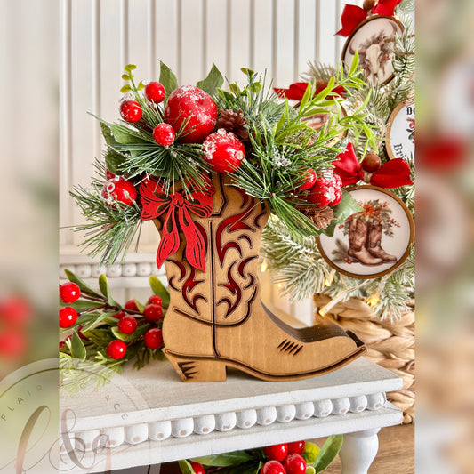 Christmas Cowboy Boot Vase