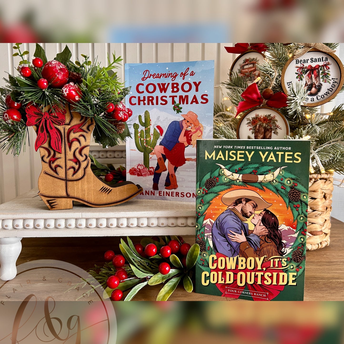 Christmas Cowboy Boot Vase