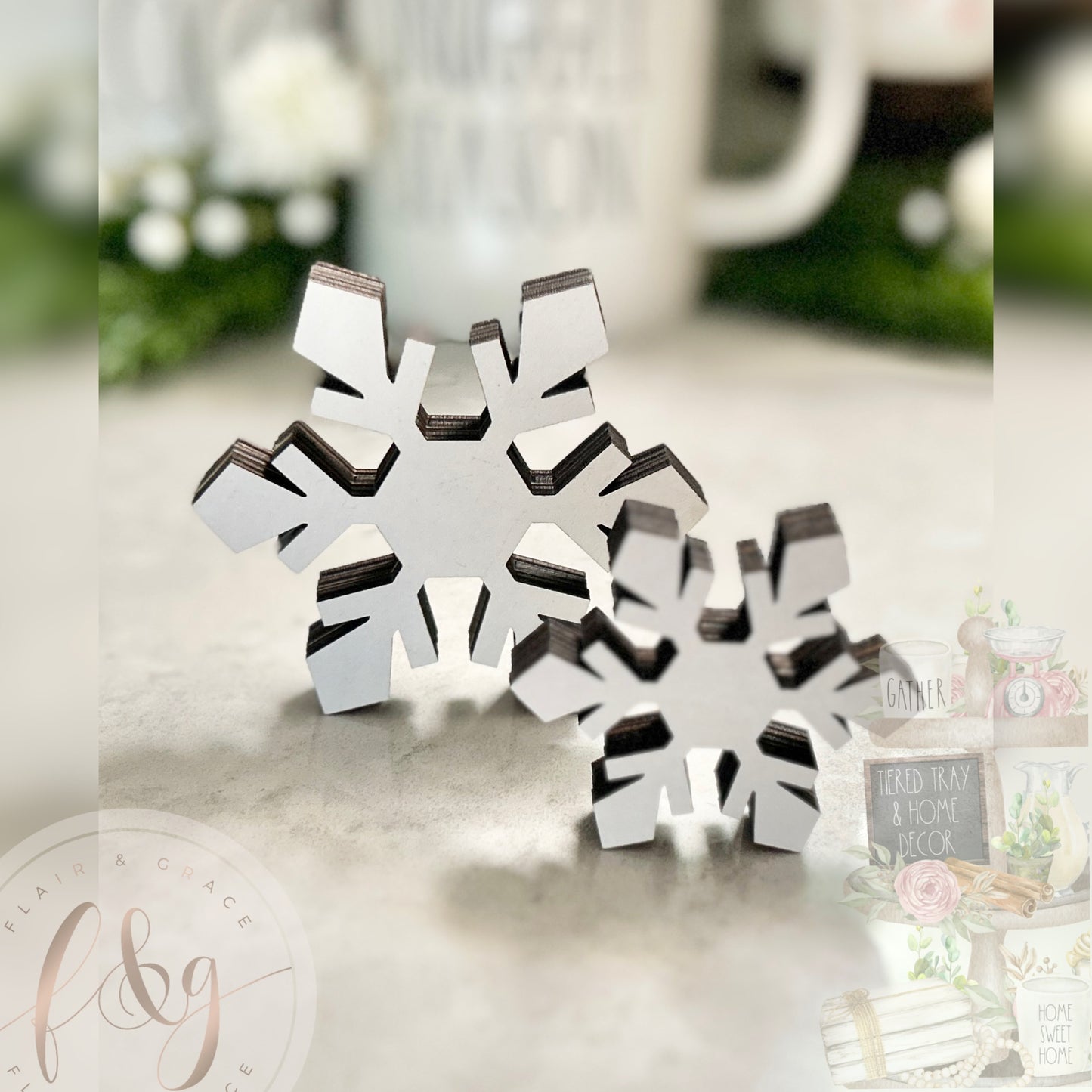 Farmhouse Winter Collection - Set of two freestanding Snowflakes