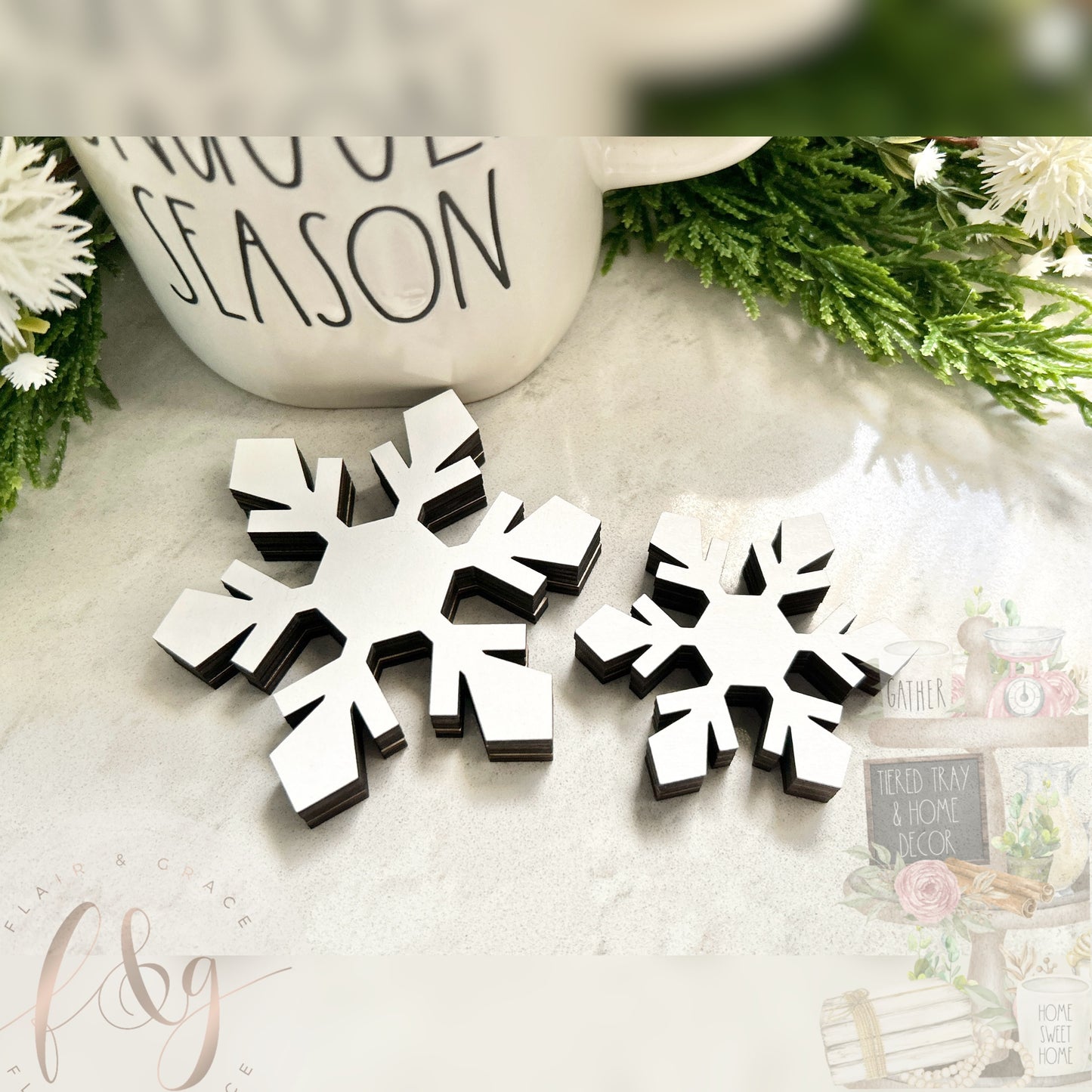 Farmhouse Winter Collection - Set of two freestanding Snowflakes