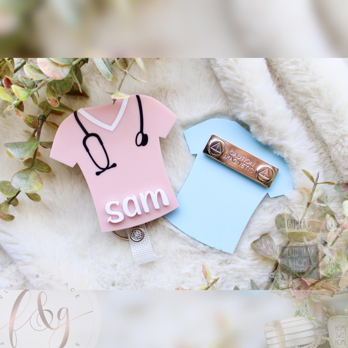 Personalised Badge Reel / Custom Name Badge / Retractable ID Holder - Scrubs